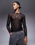 [ASOS DESIGN] ASOS DESIGN muscle fit long sleeve t-shirt in black mesh L BLACK