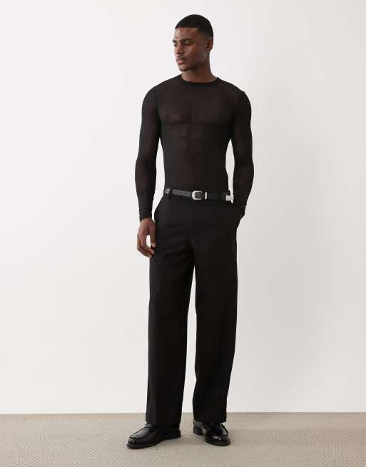 ASOS DESIGN muscle fit long sleeve t-shirt in black mesh, 2 of 5