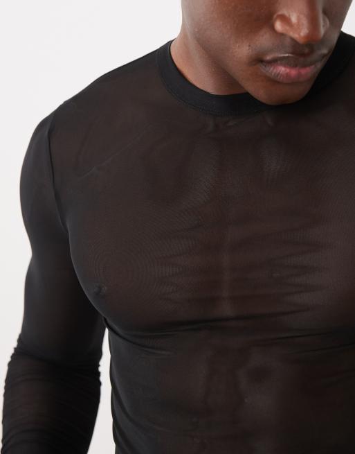 ASOS DESIGN muscle fit long sleeve t-shirt in black mesh, 3 of 5