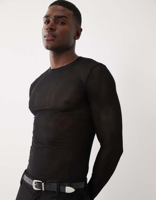 ASOS DESIGN muscle fit long sleeve t-shirt in black mesh, 4 of 5