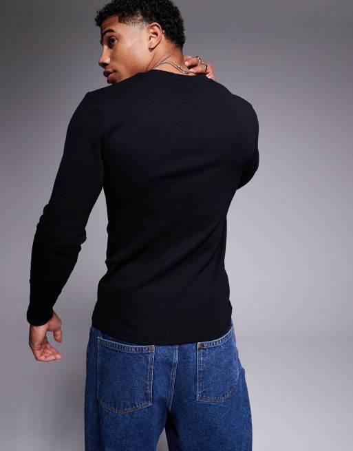 ASOS DESIGN muscle fit long sleeve t-shirt in black rib, 4 of 4