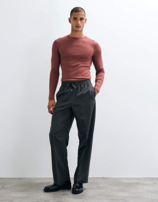 ASOS DESIGN muscle fit long sleeve t-shirt in brown rib, 2 of 5