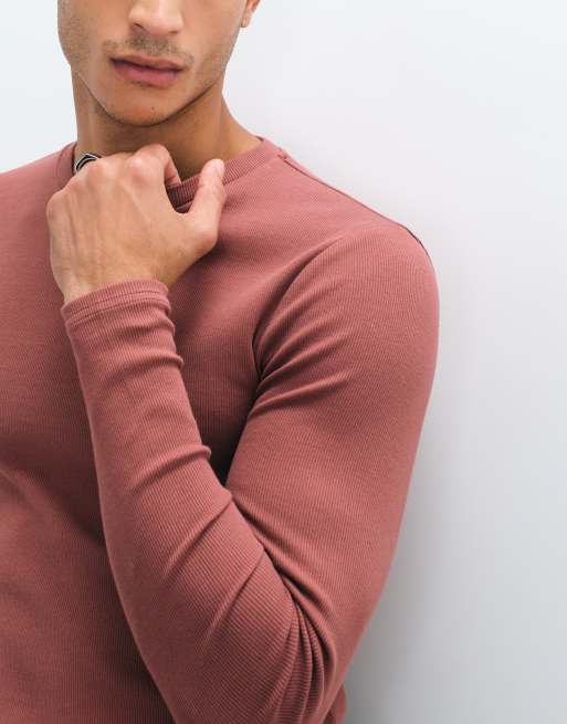 ASOS DESIGN muscle fit long sleeve t-shirt in brown rib, 4 of 5