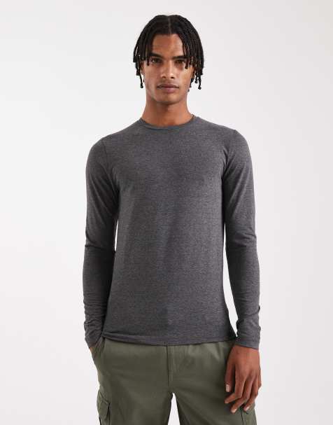 ASOS DESIGN muscle fit long sleeve t-shirt in charcoal - view 1