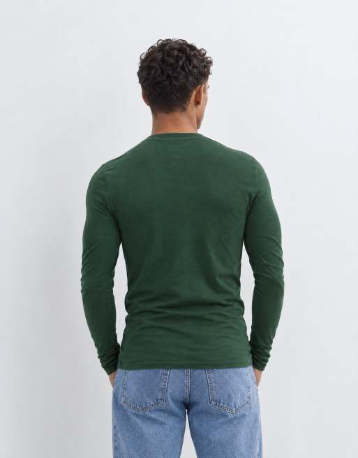 ASOS DESIGN muscle fit long sleeve t-shirt in dark green, 10 of 10