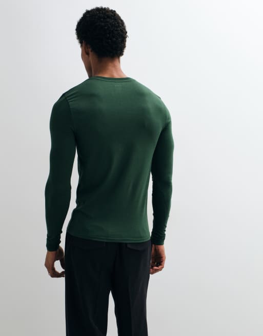 ASOS DESIGN muscle fit long sleeve t-shirt in dark green, 5 of 10