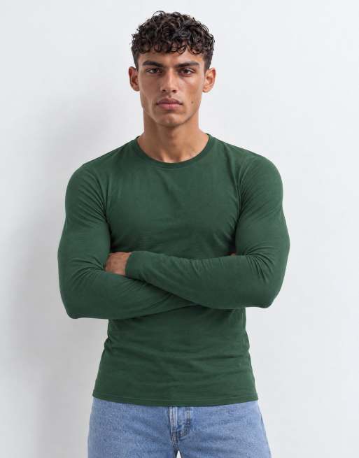 ASOS DESIGN muscle fit long sleeve t-shirt in dark green, 6 of 10