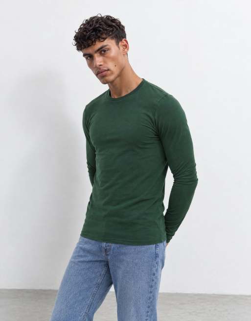 ASOS DESIGN muscle fit long sleeve t-shirt in dark green, 9 of 10