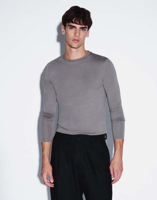 ASOS DESIGN muscle fit long sleeve t-shirt in grey, 5 of 5