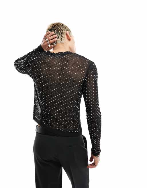ASOS DESIGN muscle fit long sleeve t-shirt in mesh with rhinestones, 2 of 4