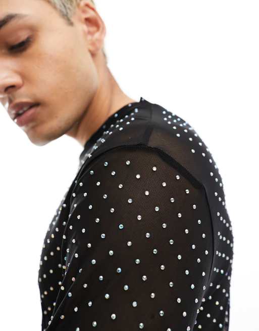 ASOS DESIGN muscle fit long sleeve t-shirt in mesh with rhinestones, 3 of 4