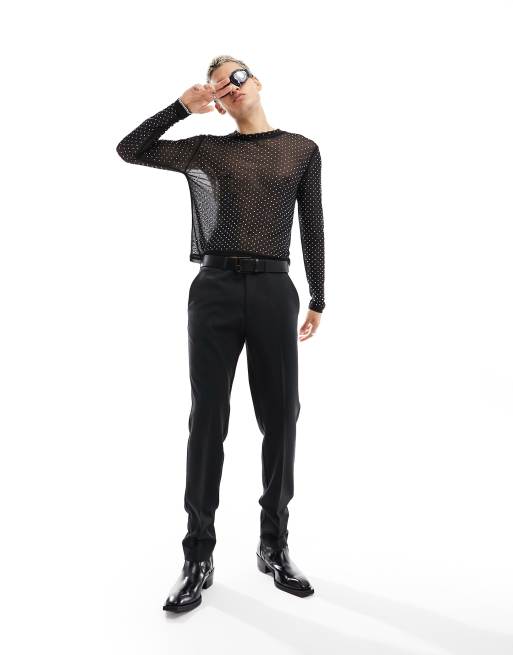 ASOS DESIGN muscle fit long sleeve t-shirt in mesh with rhinestones, 4 of 4