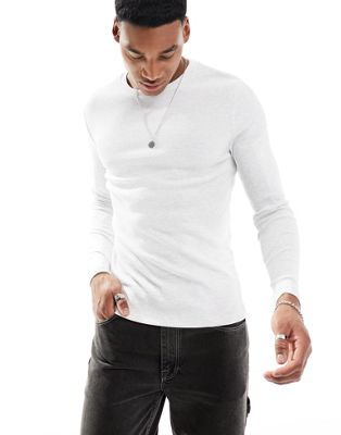 ASOS DESIGN muscle fit long sleeve t-shirt in oatmeal marl rib