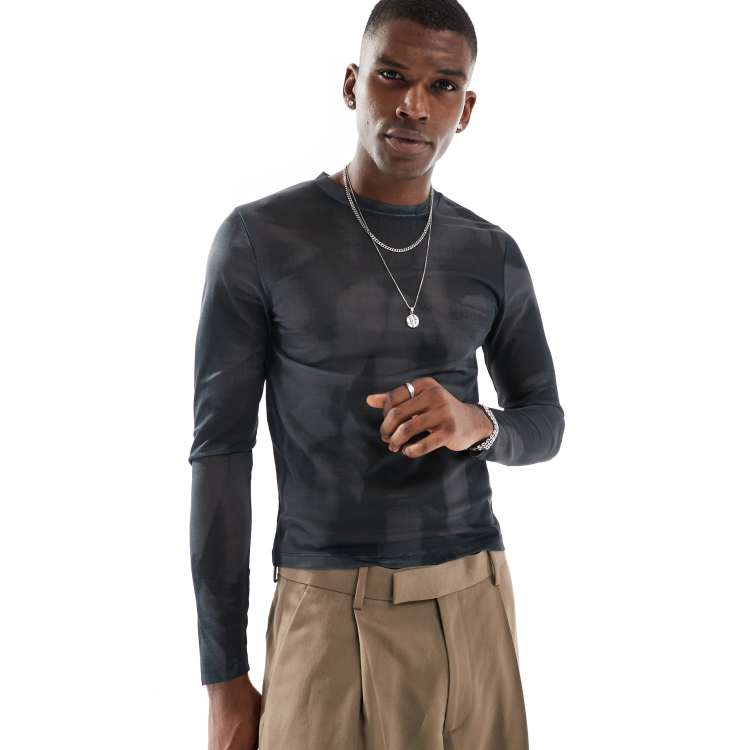 ASOS DESIGN muscle fit long sleeve t-shirt in printed mesh ASOS