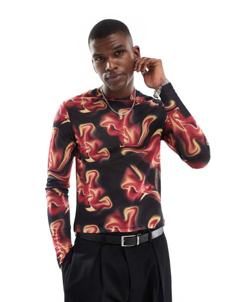 ASOS DESIGN muscle fit long sleeve t-shirt in printed mesh - view 1