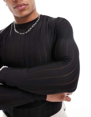 ASOS DESIGN muscle fit long sleeve T-shirt in striped mesh