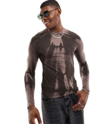 Asos Design Muscle Fit Long Sleeve T-shirt In Brown