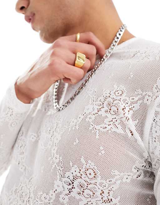 ASOS DESIGN muscle fit long sleeve t-shirt in white lace, 2 of 4