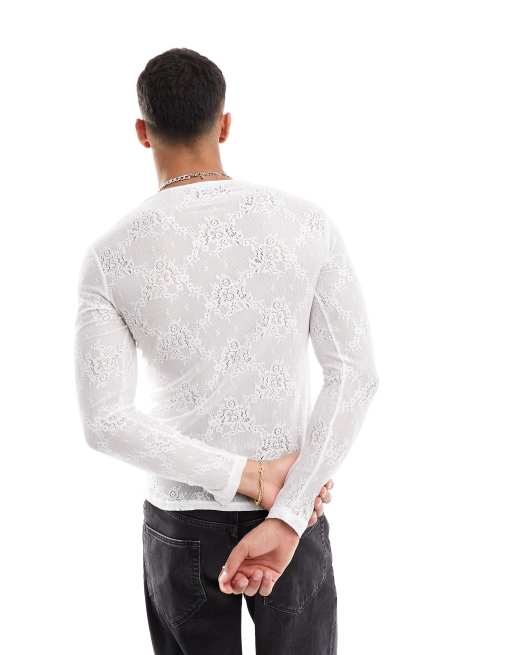 White lace shop long sleeve shirt