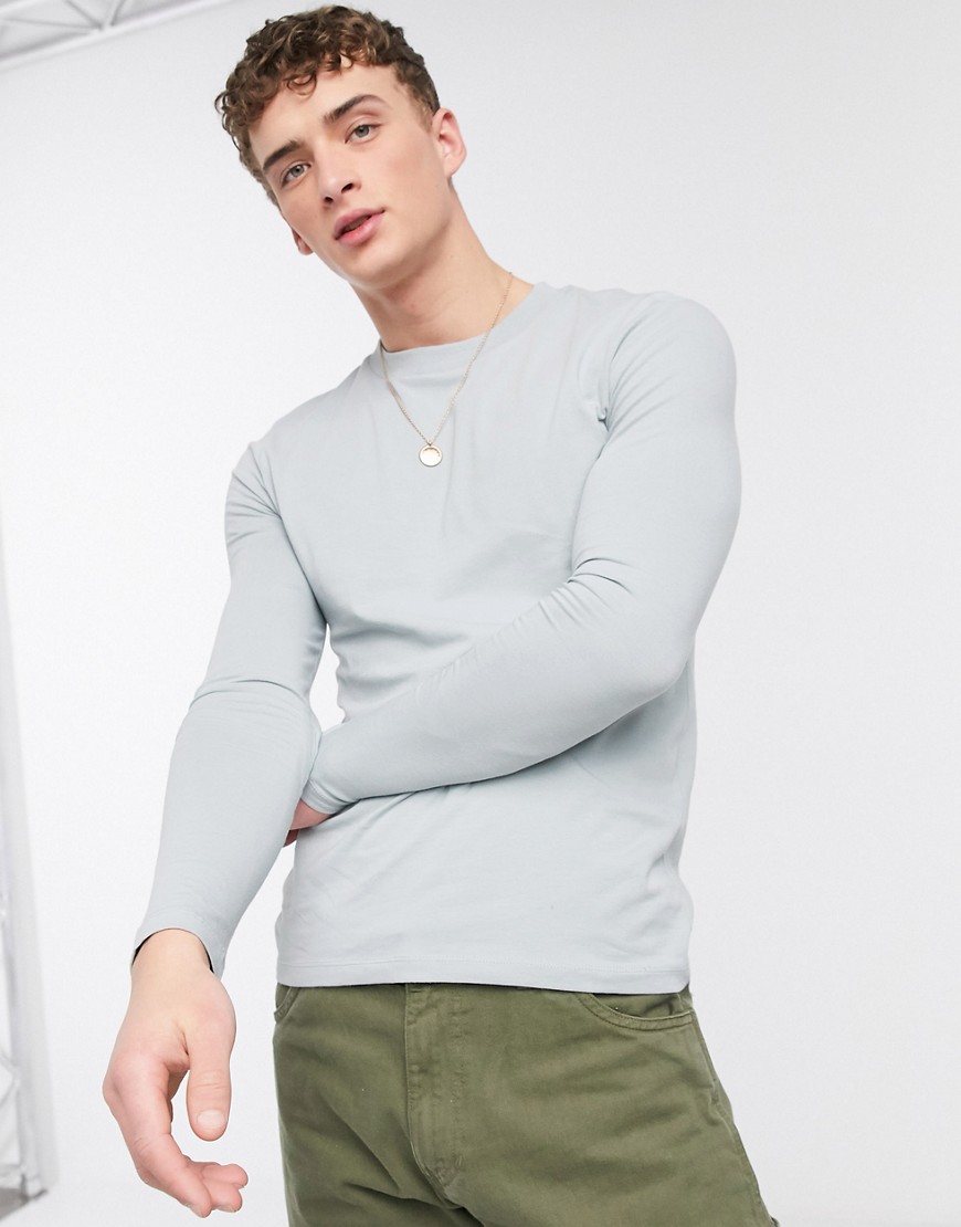 ASOS DESIGN muscle fit long sleeve t-shirt with crew neck in grey