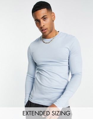 ASOS DESIGN muscle fit long sleeve t-shirt with crew neck in light blue