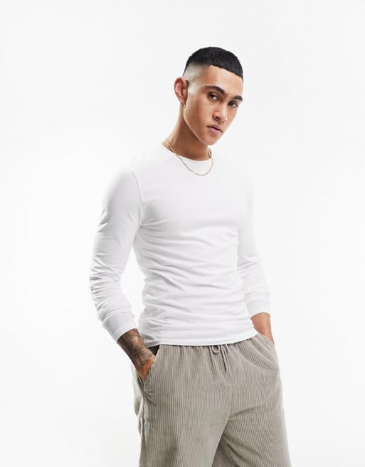 ASOS DESIGN long sleeve fitted shirt in white