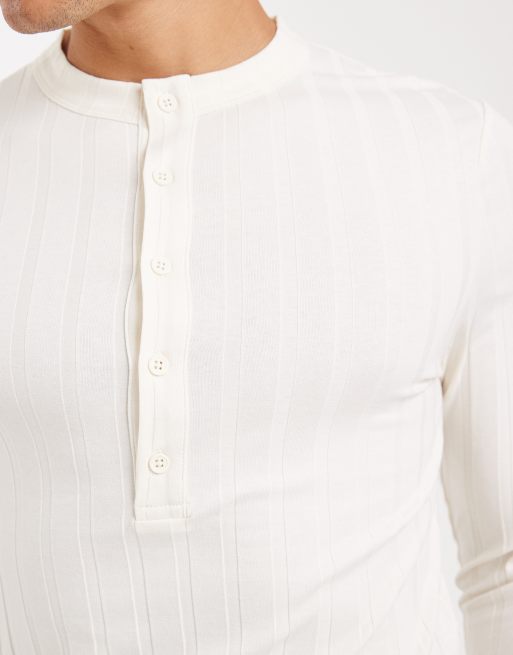 ASOS DESIGN muscle fit long sleeve T-shirt with henley neck in