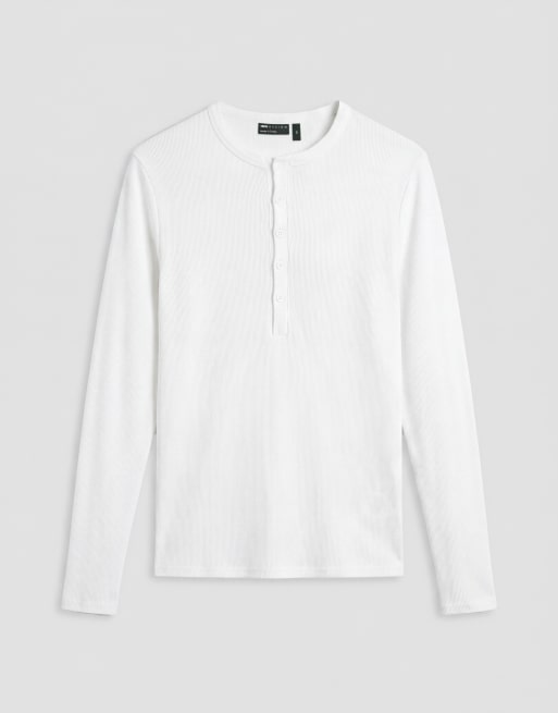 ASOS DESIGN muscle fit long sleeve t-shirt with henley neck in white rib  , 6 of 9