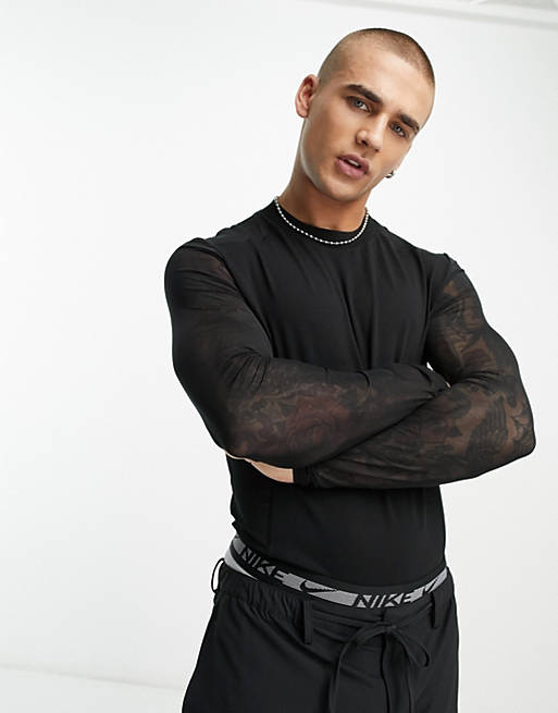 ASOS DESIGN muscle fit long sleeve t-shirt with mesh inserts In black 