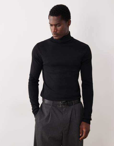 ASOS DESIGN muscle fit long sleeve t-shirt with roll neck in black rib - view 1