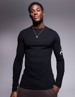 ASOS DESIGN muscle fit long sleeve t-shirt with sleeve graphic in black