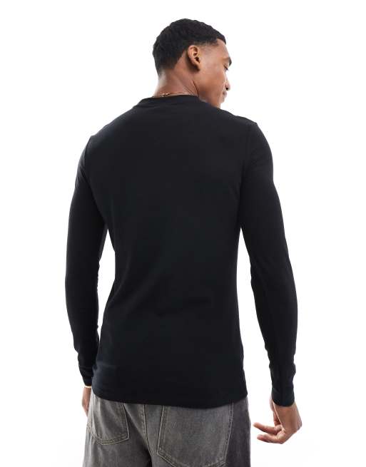 ASOS DESIGN muscle fit long sleeve t-shirt with tattoo front print in black, 2 of 4