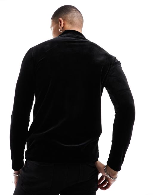 ASOS DESIGN muscle fit long sleeve t-shirt with turtle neck in black velour, 2 of 4