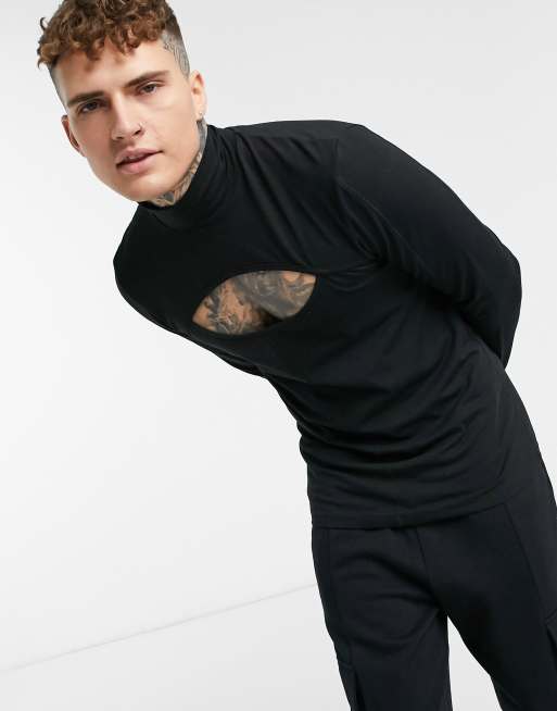 ASOS DESIGN long sleeve muscle t-shirt with back and elbow cut outs in  white