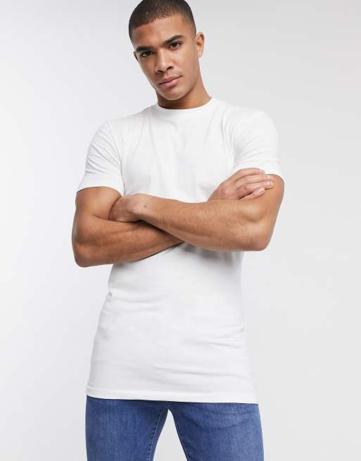 ASOS DESIGN muscle fit longline t-shirt with crew neck in white - WHITE ...