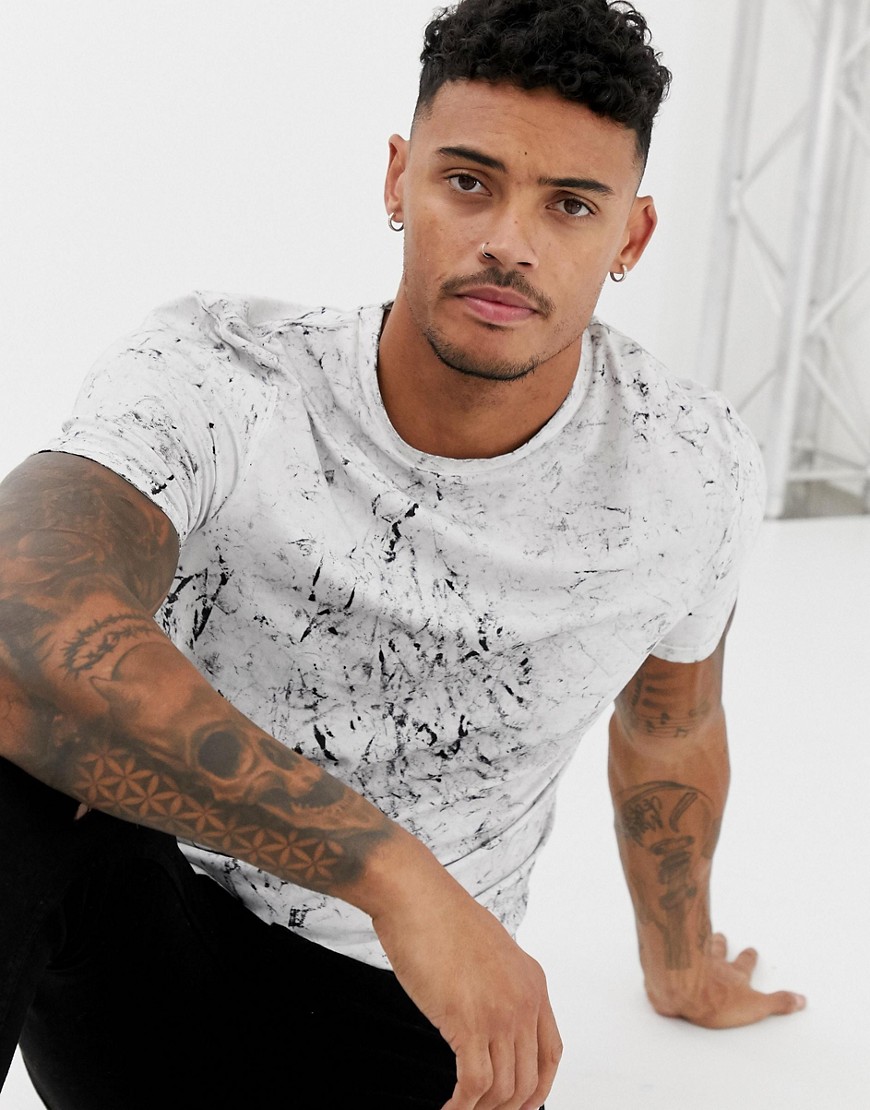 ASOS DESIGN muscle fit longline t-shirt with curved hem in tie-dye wash in white