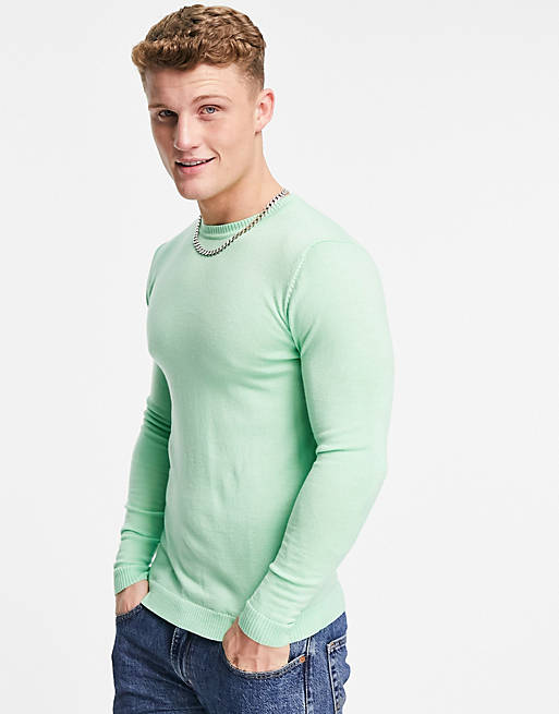 ASOS DESIGN muscle fit merino wool jumper in mint green