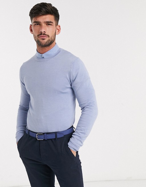 ASOS DESIGN muscle fit merino wool jumper in pale blue