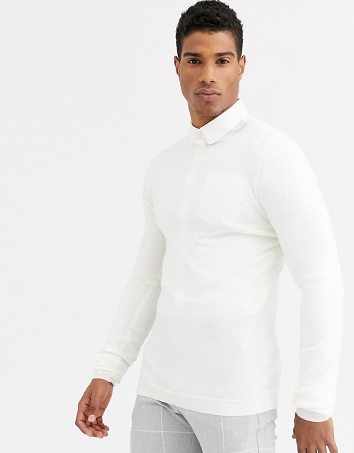 ASOS DESIGN muscle fit merino wool jumper in white