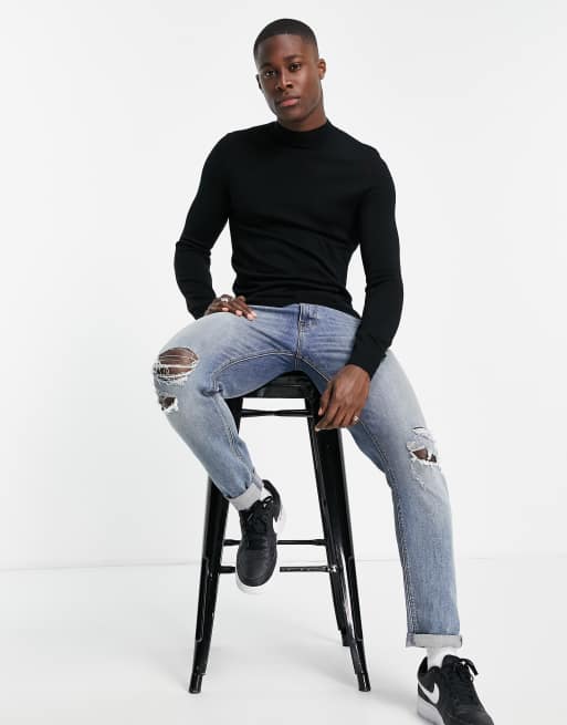 ASOS DESIGN muscle fit turtleneck sweater in black