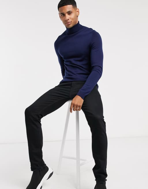 PS Paul Smith Merino Quarter Zip Sweater In Navy