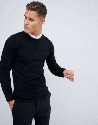 ASOS DESIGN muscle fit merino wool sweater in black | ASOS