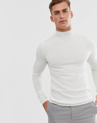 ASOS DESIGN muscle fit merino wool turtle neck jumper in white