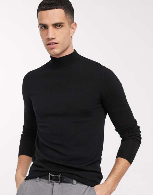 Black merino discount wool turtleneck sweater