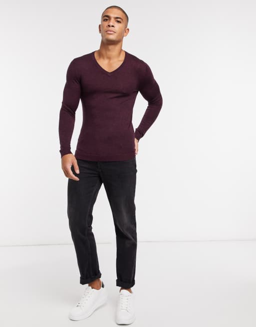 Muscle fit v neck jumper sale