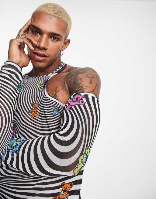 ASOS DESIGN muscle fit mesh long sleeve t-shirt with Grateful Dead all over print