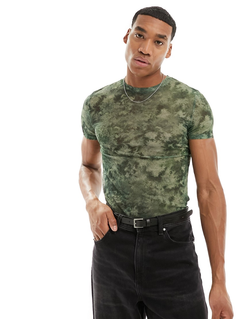 ASOS DESIGN muscle fit mesh t-shirt with print-Multi