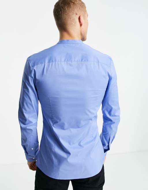 ASOS DESIGN - Muscle fit overhemd zonder kraag in blauw, 2 van 4