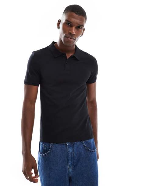 ASOS DESIGN muscle fit pique polo in black - view 1