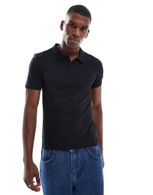 ASOS DESIGN muscle fit pique polo in black